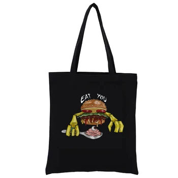 Yemek Size Grafik Baskı Totebag Komik alışveriş çantası kadın Çanta Eko Çanta Casual Tote Alışveriş Dokuma Tote moda çanta