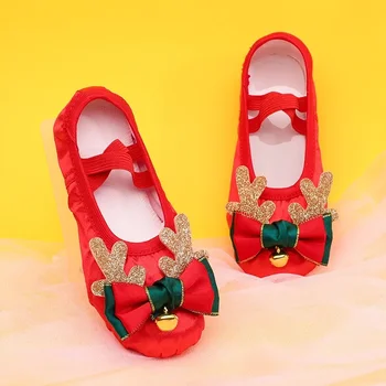Yeni Dans Ayakkabıları Noel Kızlar Dans Kırmızı bale ayakkabıları Yumuşak Tabanlı Ayakkabılar çocuk Sahne Performansları