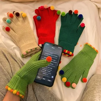 Yeni dokunmatik ekran eldiveni Telefon Oynamak için Kadın Kış Kalınlaşmak Sıcak Örme Streç Eldiven Tam Parmak Açık Kayak Eldivenleri Y2K