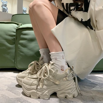 Yeni Moda kaymaz Platformu Sneakers kadın Bahar Kalın deri ayakkabı Açık Spor Baba Ayakkabı Kadın Zapatillas De Mujer