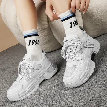 Yeni nefes file kumaş baba ayakkabı kadın öğrenci spor ayakkabı moda platformu rahat ayakkabılar kaymaz koşu ayakkabıları