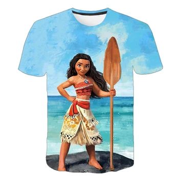 Yeni Yaz Kızlar Kısa Kollu Tişörtleri Bebek Erkek Çocuk Giysileri 3D Baskı Karikatür Disney Moana Çocuk Tee Üst Toddler Kıyafet 3-12Y