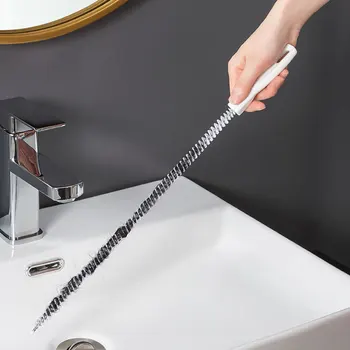 YENİ 45CM Boru ABS Naylon Fiber Metal Tarama Spiral Fırça Temizleme Fırçası Banyo Kanalizasyon Saç Catcher Takunya Fiş Delik Sökücü Aracı