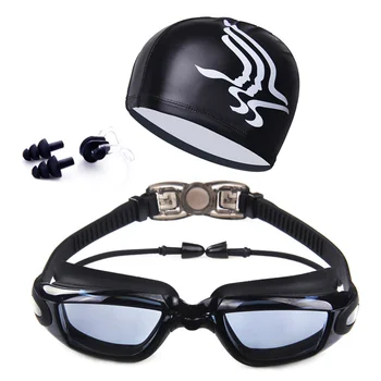 Yetişkin yüzücü gözlükleri Kiti Kaplamalı Lens Anti Sis Yüzmek Gözlük + Kap + Kılıf + burun mandalı + Kulak tıkacı 1 Takım Kaplamalı Lens Anti Sis