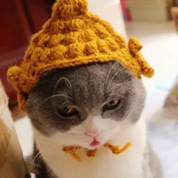 Yumuşak Rahat Pet Şapka Yumuşak Komik El Yapımı Buda Şapka Kediler için Sevimli Pet Cosplay Şapka Taklit İplik Elbise Kedi