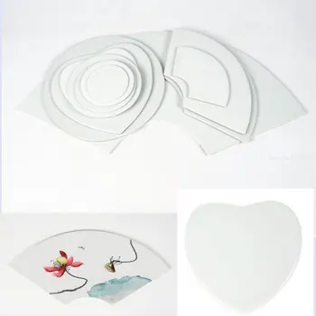 Yuvarlak Yelpaze şeklinde Beyaz Gövde Porselen Tabak Seramik DIY Seramik Sır Üstü Boyalı Porselen Tabak Boyama Dekoratif Levha