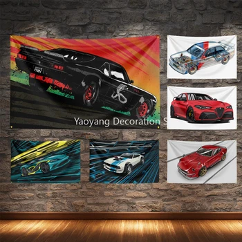 Yüksek beygir gücü Süper Yarış Bayrağı Polyester Dijital Baskı Modifiye Arabalar Kültür Afiş Dekorasyon İçin