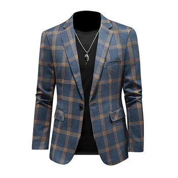 Yüksek kalite moda eşleştirme trendi yakışıklı butik iş erkek günlük giysi moda slim-fit tek batı ceket Blazers