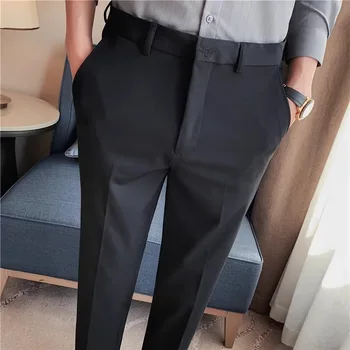Yüksek kaliteli İşlemeli Takım Elbise Pantolon erkek Streç İnce Rahat İş takım elbise pantalonları Ofis Sosyal Düğün Pantolon Erkek Giyim