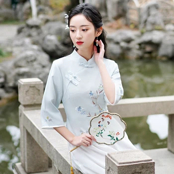 Çin Tarzı Gömlek Retro Tang Takım Çince Geleneksel Giyim Kadın Elegance Bahar Yaz İnce Nakış Cheongsam Tops