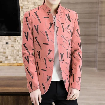Çin Tarzı Standı Yaka Erkek Blazers Ceket Moda Slim Fit Casual takım elbise Ceket Erkek Streetwear Sosyal Blazer 2023