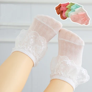 Çocuk Pamuk Çorap Prenses Tarzı Bebek Aksesuarları Dantel Çiçek Fırfır Kenar Kısa Tüp Örgü Moda Elastik Ayak Bileği Dans Çorap