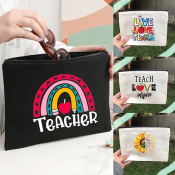 Öğretmen Aşk Inspire Baskı Bayan Kozmetik Çantaları Seyahat makyaj kutusu Durumda Kadın Tuvalet Çantası Okul kalem çantası Öğretmen Hediyeler
