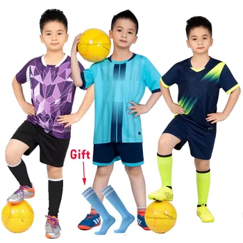 Ücretsiz Çorap Polyester Ucuz Çocuk Futbol Forması Takım Elbise Spor Yaz Nefes futbol formaları Seti Futbol Forması Çocuklar İçin