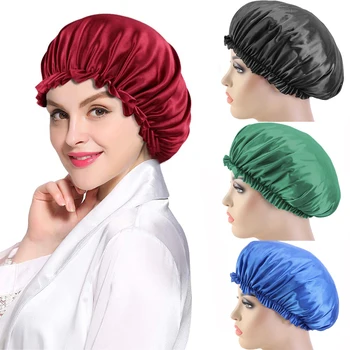 Şapka Kap Kadın düz Renk Elastik Saten Dantel Gece Uyku Kemoterapi saç Bakımı Berber Aksesuarları