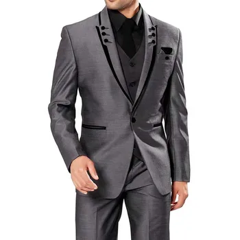 Şık Erkek Takım Elbise Yüksek Kaliteli Tepe Yaka Bir Düğme 3 Parça Set Resmi Akıllı Rahat Düğün Smokin Erkek Takım Elbise Blazer Yelek Pantolon
